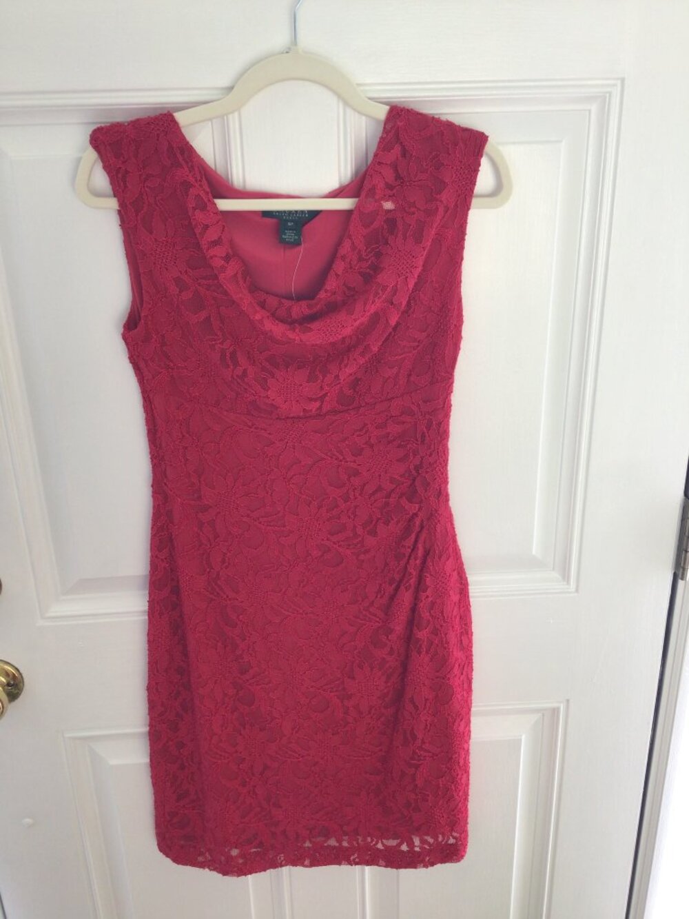 Ralph Lauren Red Lace Cowl Neck Sheath Dress Size 10P